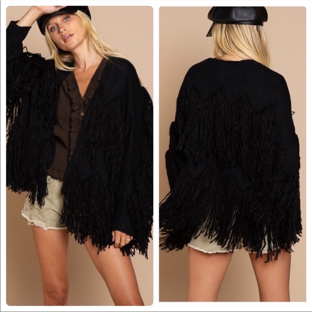 POL ♥️  cool weather=SWEATERS!!!! Black Fringe Cardigan